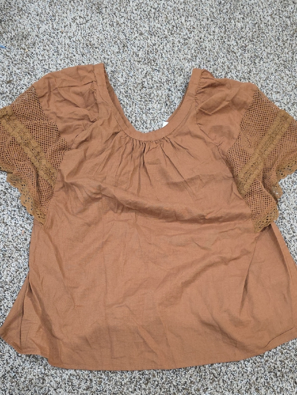 Old Navy Crochet Sleeve Cotton Top in Rust Brown